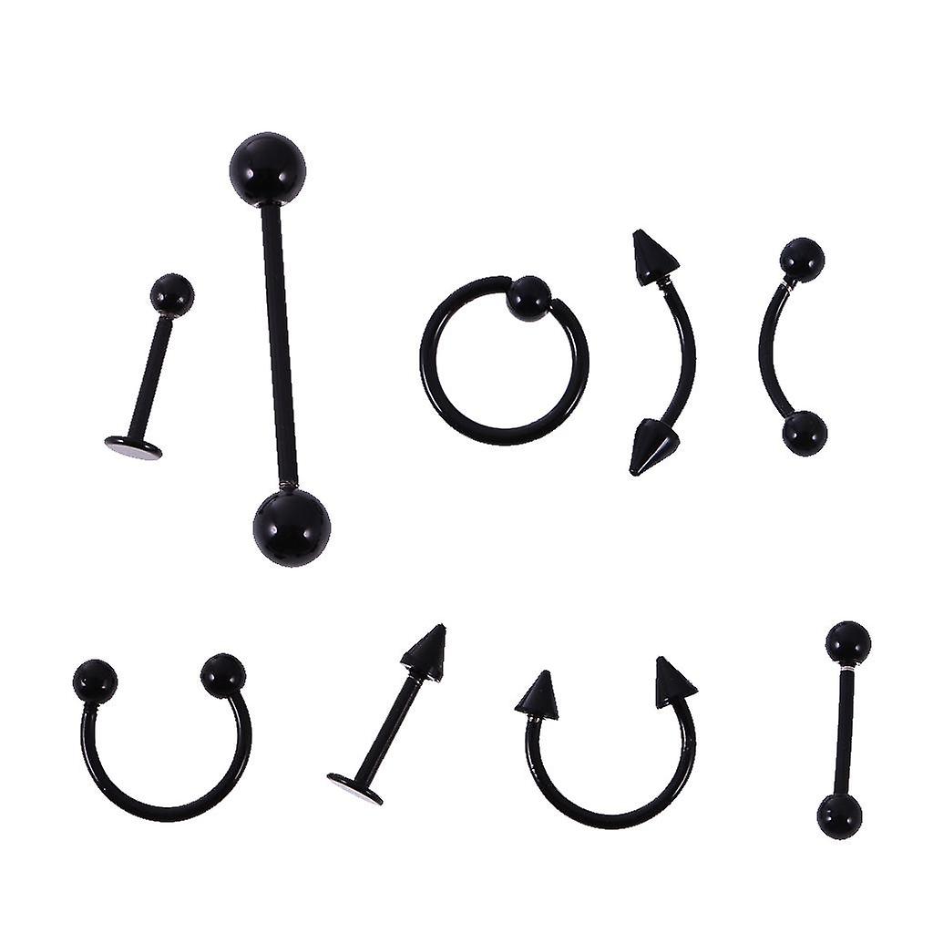 9 Piece Steel Curved Bar Barbell Ball Spike Web Tragus Eyebrow Ring Piercing