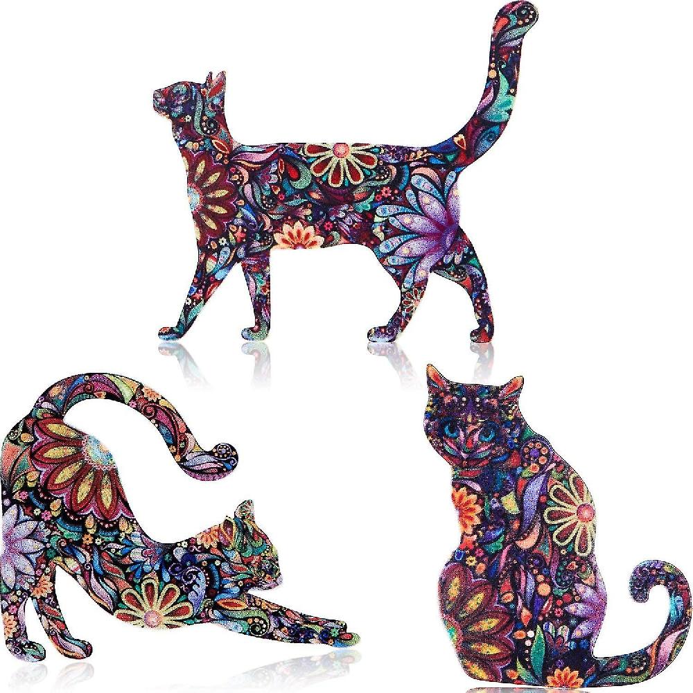 9 Pieces Acrylic Cat Brooch Pin Cute Different Animal Pattern Lapel Pin Badges Accessory Colorful