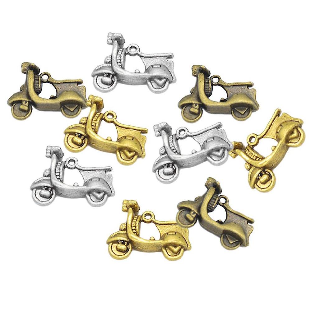 9 Pieces Bronze Silver Gold Alloy Motorbike Pendants Jewelry Making Charms