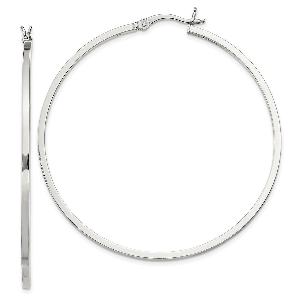 925 Sterling Silver 1.5x50mm Hoop Earrings Measures 50x50mm Wide 1.5mm Thick - Hoop Earring for Women