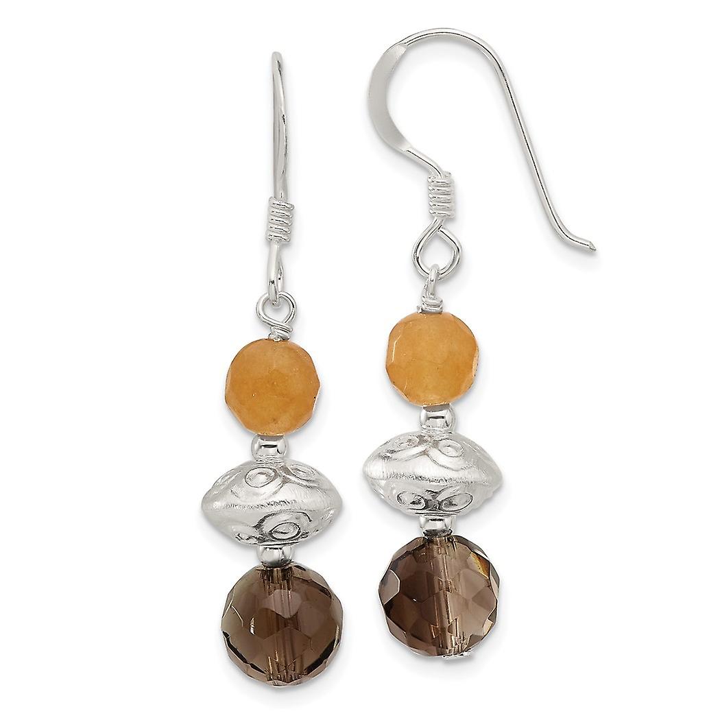 925 Sterling Silver Aventurine Smoky Quartz Shepherd Hook Earrings Measures 42x9.25mm Wide - Earring for Women