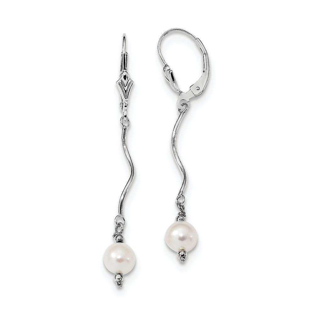 925 Sterling Silver Dangle Freshwater Cultured Pearl Leverback Earrings Measures 49x6mm Wide - Dangle Earring for Women