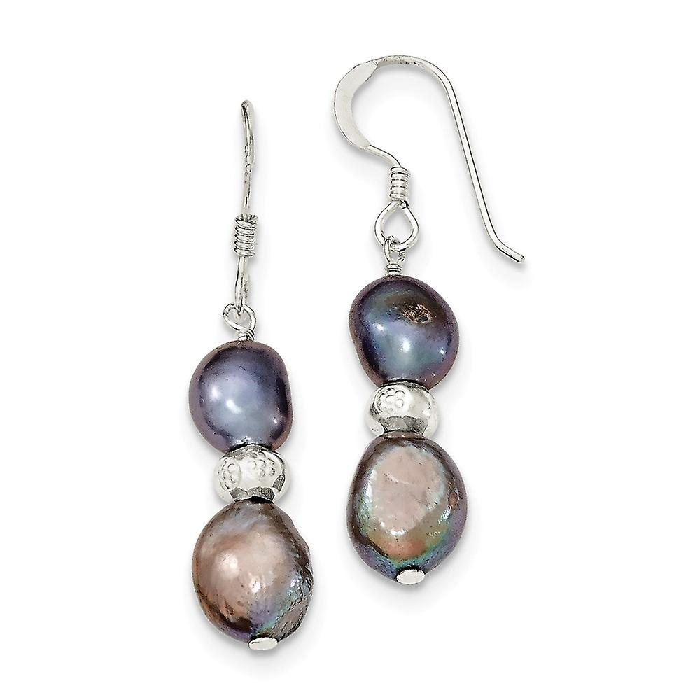 925 Sterling Silver Dangle Shepherd hook Light and Dark Grey Freshwater Cultured Pearl Earrings Measures 40x9mm - Earrin