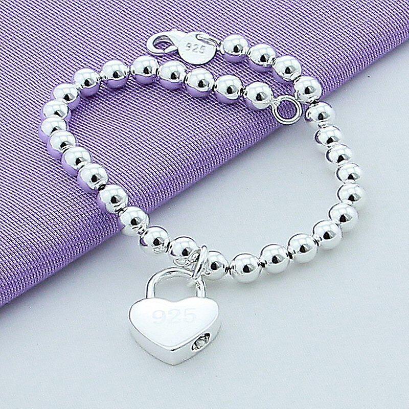 925 Sterling Silver Filled Heart Dangle Beads Bracelet Women Charm Jewelry Gift