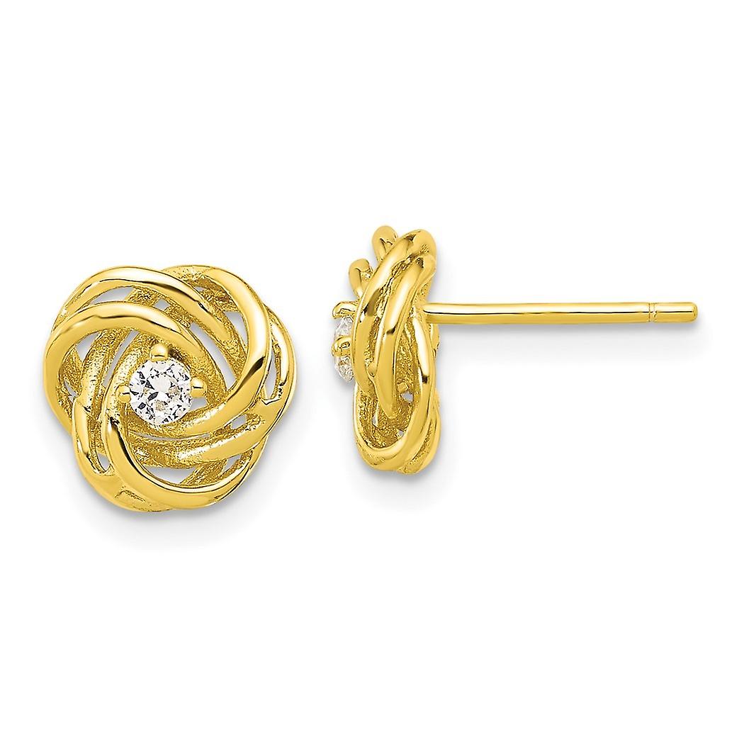 925 Sterling Silver Gold tone Love Knot CZ Cubic Zirconia Simulated Diamond Stud Earrings Measures 9.8x9.8mm Wide - Stud