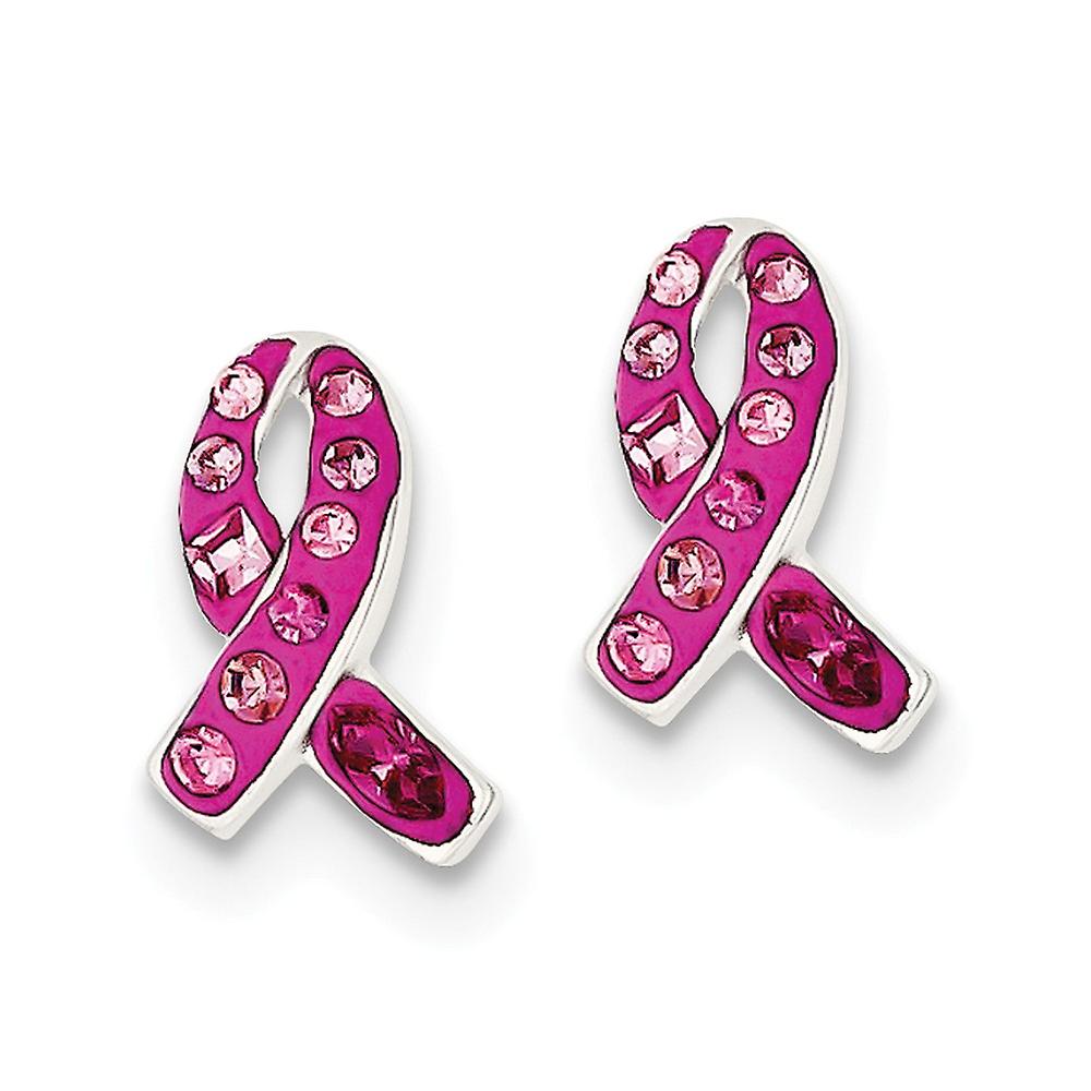 925 Sterling Silver Pink Stellux Crystal Ribbon Post Earrings Measures 14x9mm Wide - Earring for Women