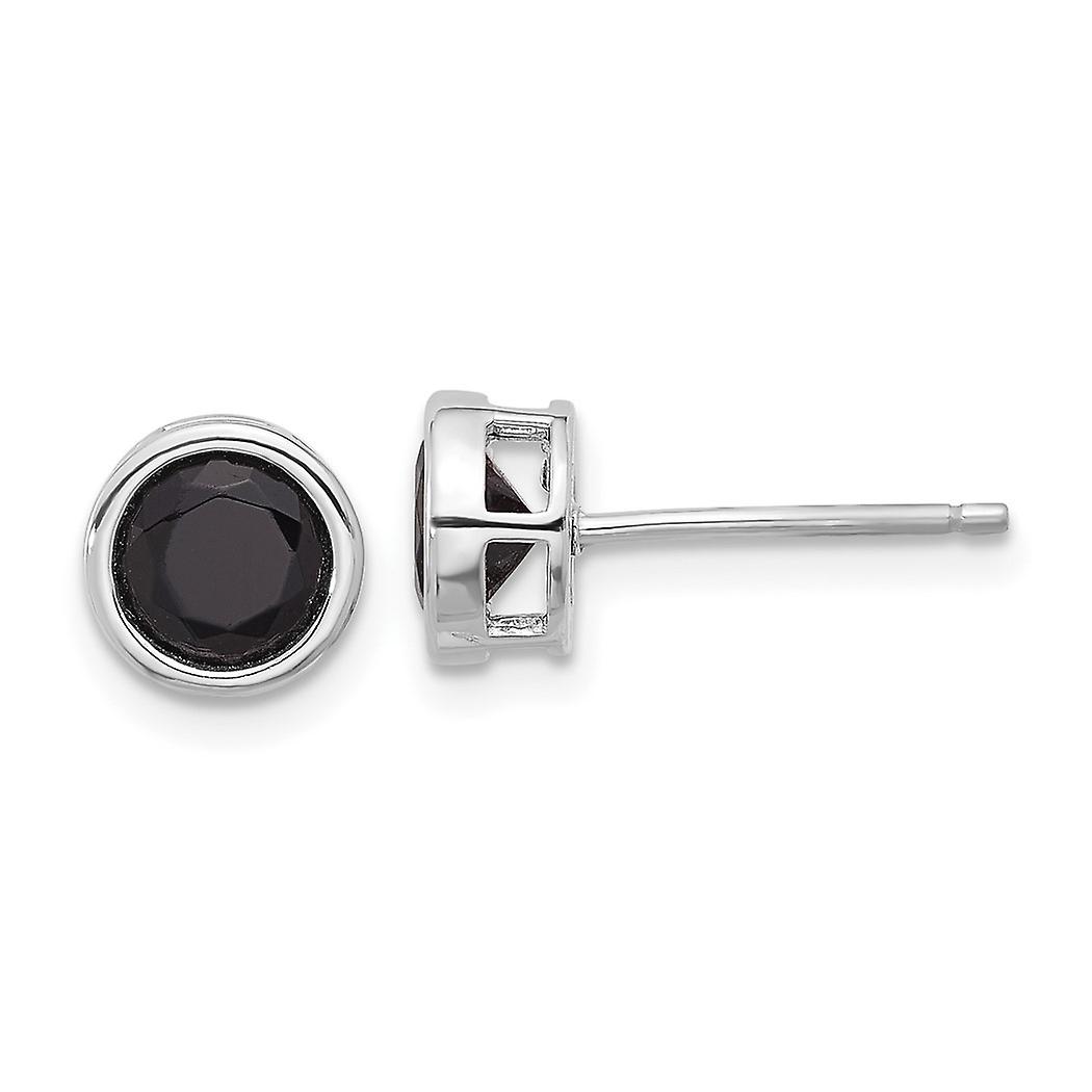 925 Sterling Silver Rhodium Plated Black Spinel Bezel Post Earrings Measures 7.5x7.5mm Wide - Earring for Women