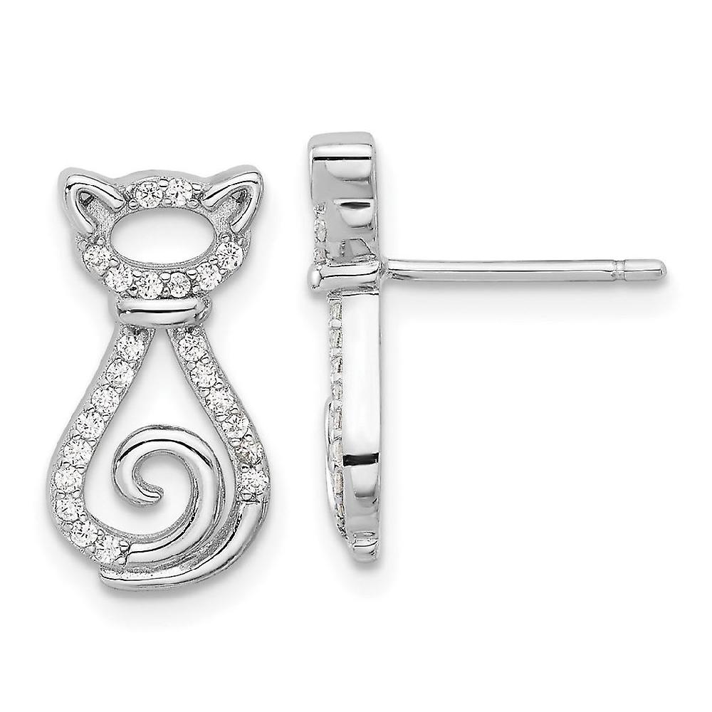 925 Sterling Silver Rhodium Plated CZ Cubic Zirconia Simulated Diamond Cat Post Earrings Measures 16x8.4mm Wide - Earrin
