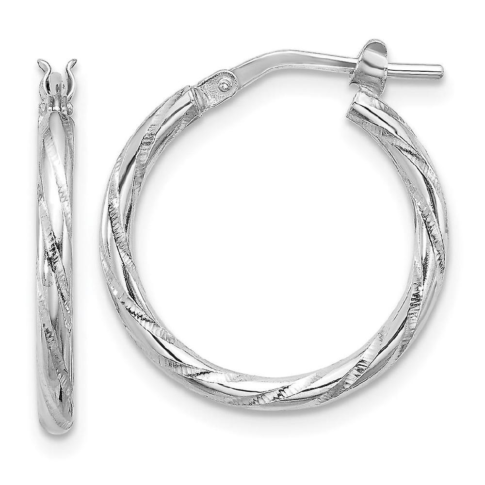 925 Sterling Silver Rhodium Plated Polished Diamond cut 2.00mm Hoop Earrings Measures 21.25x19.7mm Wide 2mm Thick - Hoop