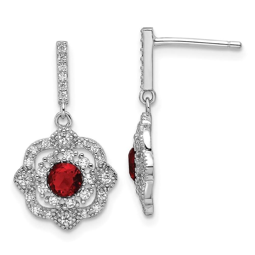 925 Sterling Silver Rhodium Plated Red Glass and Clear CZ Cubic Zirconia Simulated Diamond Vintage DReligious Guardian A