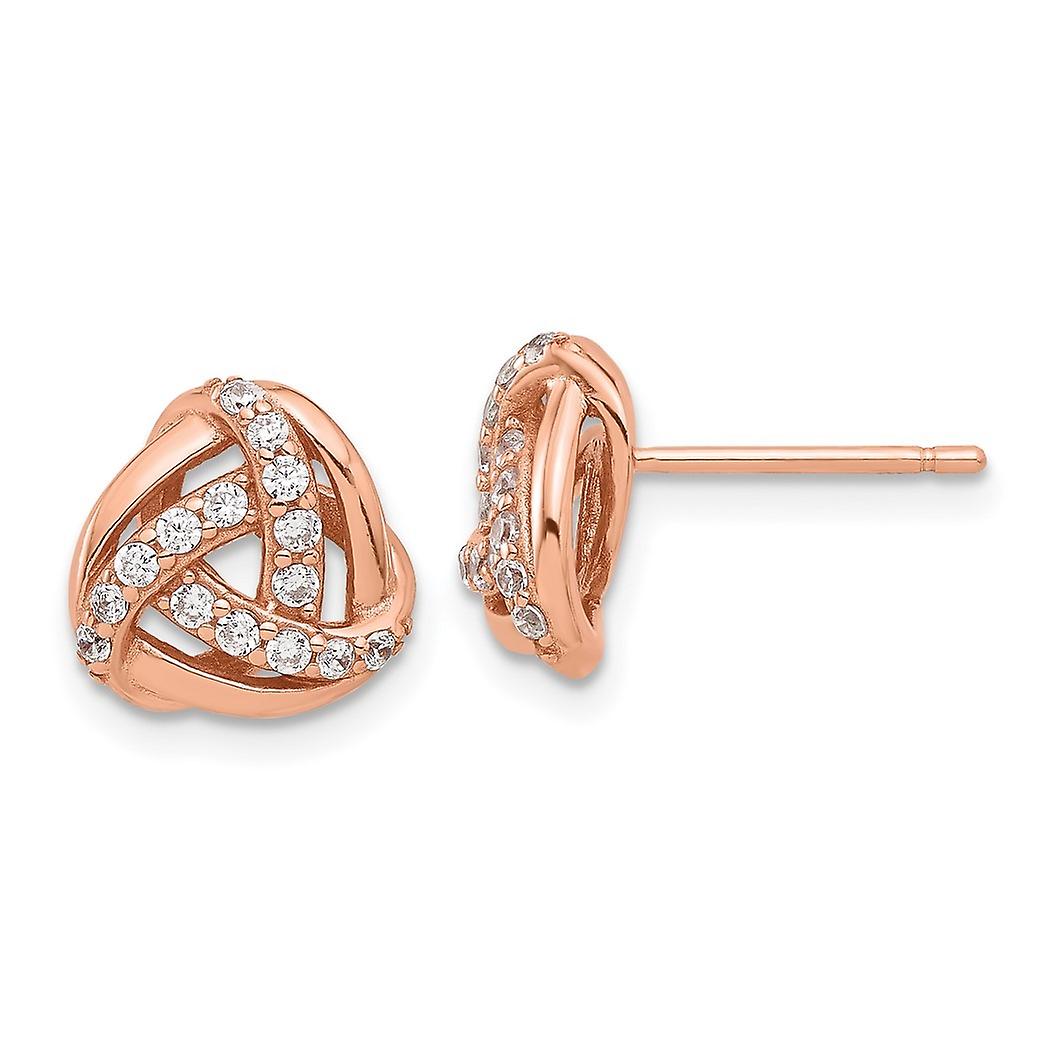 925 Sterling Silver Rose tone CZ Cubic Zirconia Simulated Diamond Knot Post Earrings Measures 9.91x10mm Wide - Earring f