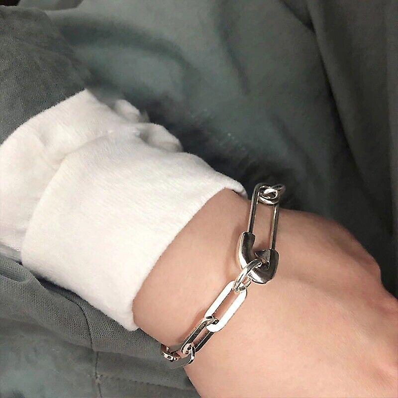 925 Sterling Silver Vintage Safety Pin Chain Bracelet Unique Elegant New Bangle