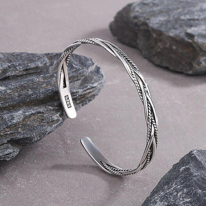 925 Sterling Silver Vintage Woven Open Cuff Bracelet Trendy Stylish Biker Bangle
