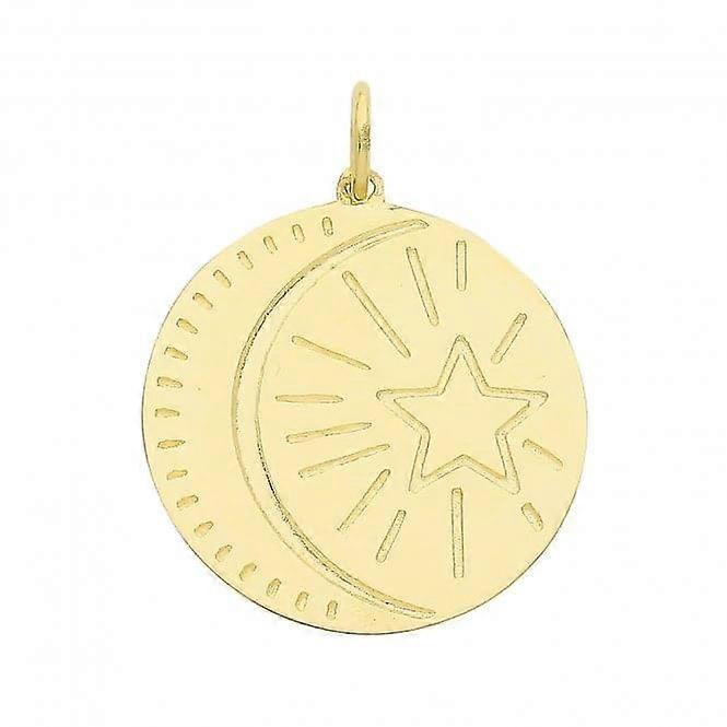 9ct Yellow Gold Moon And Star Disk Pendant PN1234