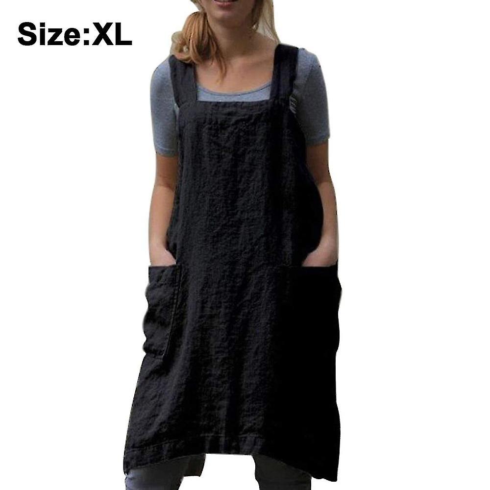 Abiti Per La Casa Sciolti Grembiule Di Lino Di Cotone Per Le Donne Grembiule Posteriore Incrociato Pinafore Vestito Per Cuocere Cucina Lavoro Di Giardinaggio