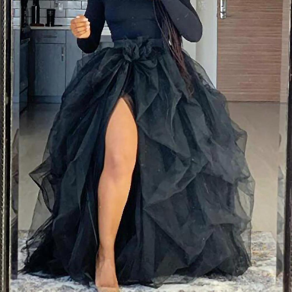 Abito Estivo Donne Tulle Gonna Lunga Vita Alta Volant Pavimento Lunghezza Sposa Gonfiore Maxi Gonne Abiti Per Le Donne