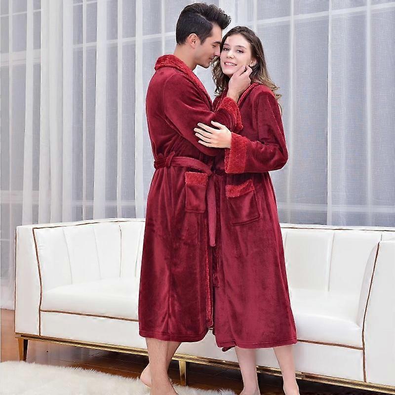 Accappatoio da uomo e da donna addensato caldo di coppia in flanella velluto patchwork accappatoio