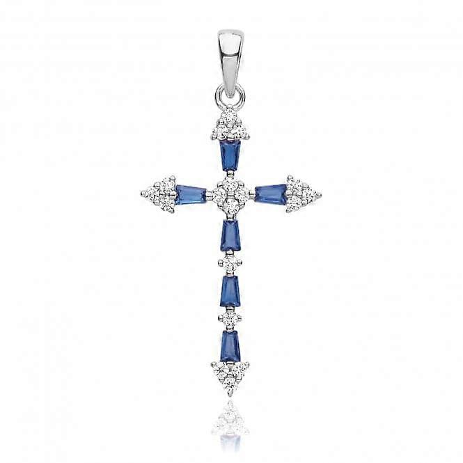 Acotis Silver Jewellery Rhodium Plated Zirconia Cross Pendant Blue G61131S