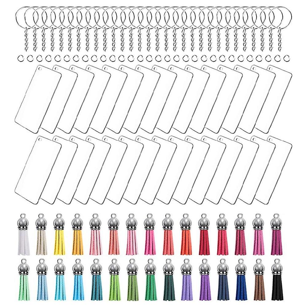 Acrylic Keychains Blank Colorful Tassels Metal Decoration Keyrings