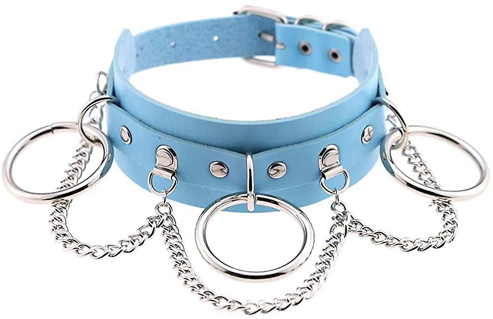 Adjustable Collar Choker Necklace Multilayer Pendant Chain Pu Leather Women's Girl's Punk O Ring Necklace