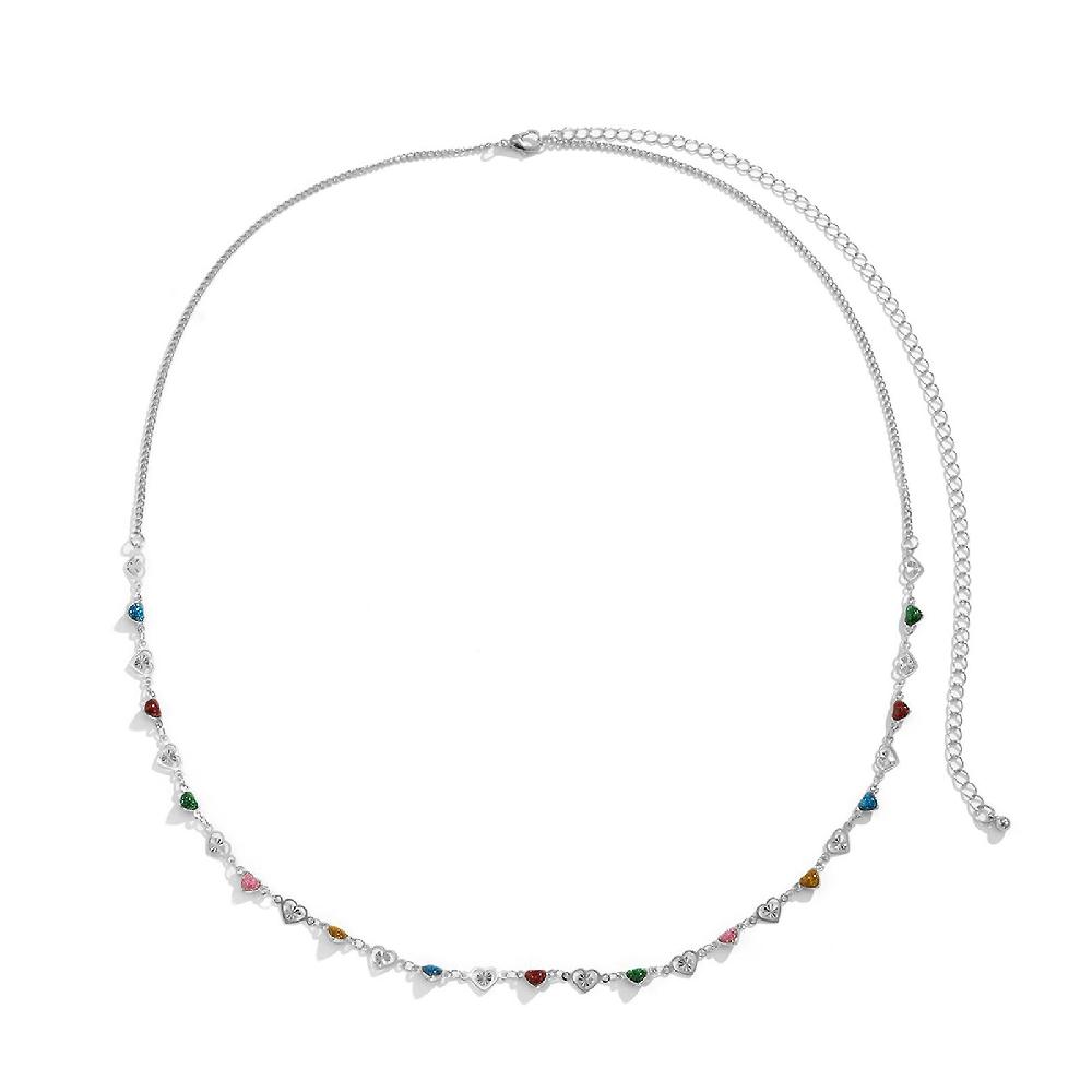 Adjustable Extension Chain Metal Body Chain Multicolor Heart Women Waist Chain For Daily Wear