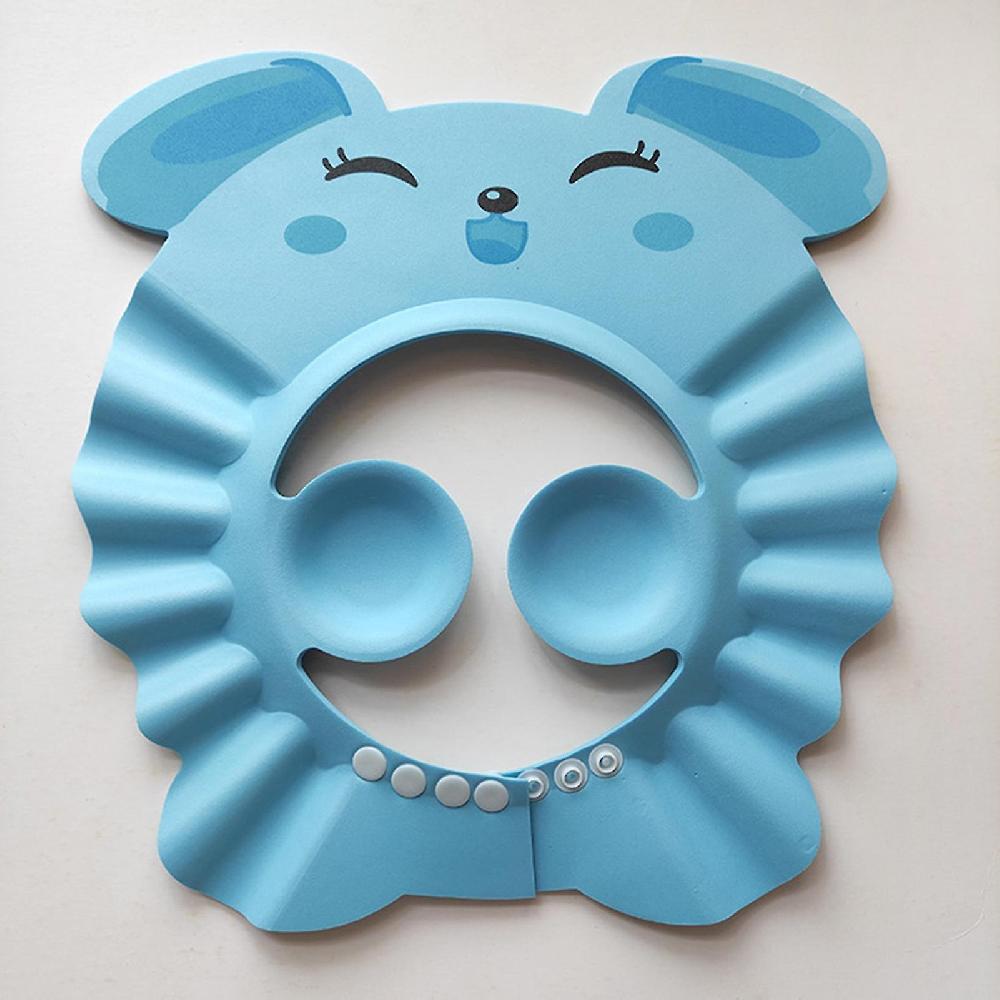 Adjustable Waterproof Baby Bathing Shower Hat with Ear Protection Cover - Blue