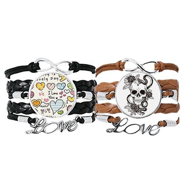 Animale L Serpente Sketch Pattern Braccialetto Cinturino A Mano Pelle Love Pattern Wristband Double Set