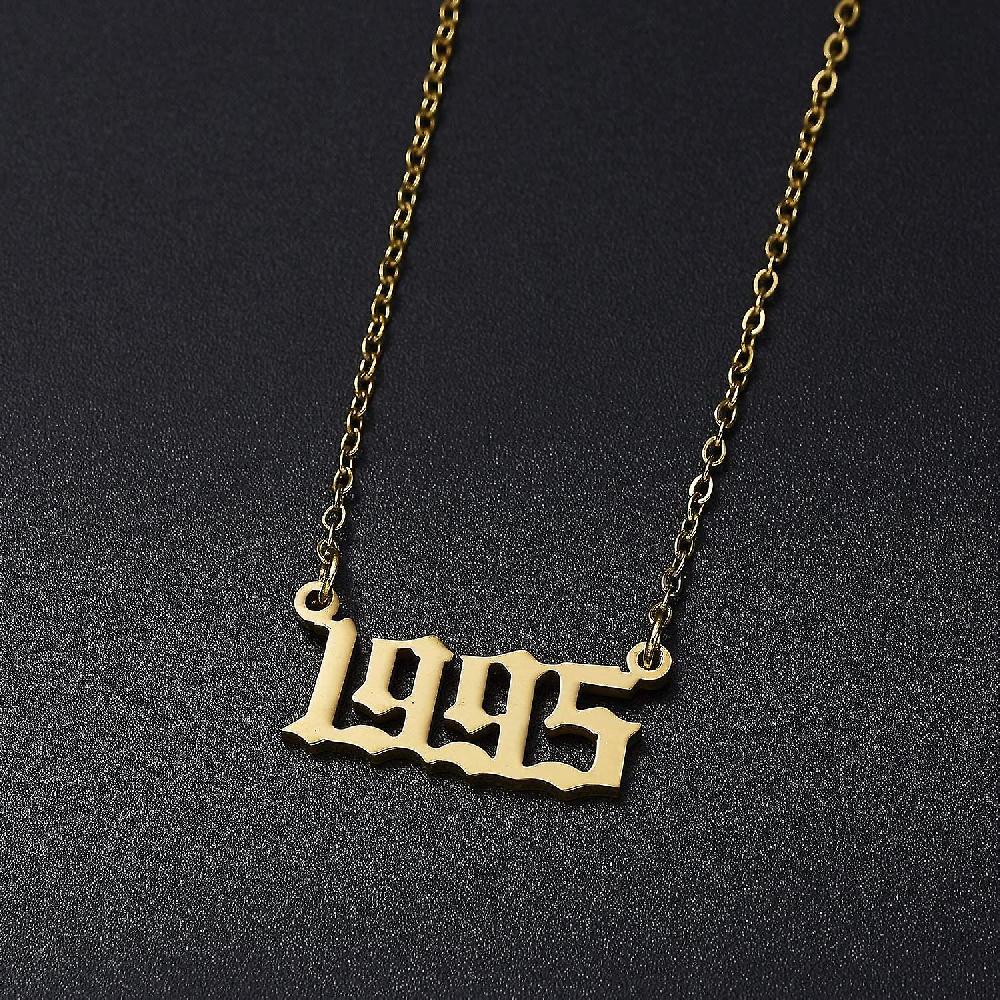 Anno di nascita Numero Ciondolo Collana in acciaio inossidabile Numero d'oro Collana di compleanno C
