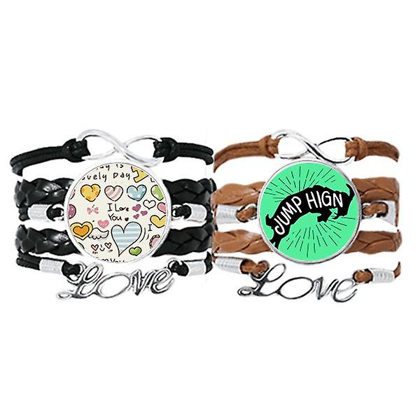 Antilope Nera Animal Outline Natural Bracelet Hand Strap Leather Love Pattern Wristband Double Set