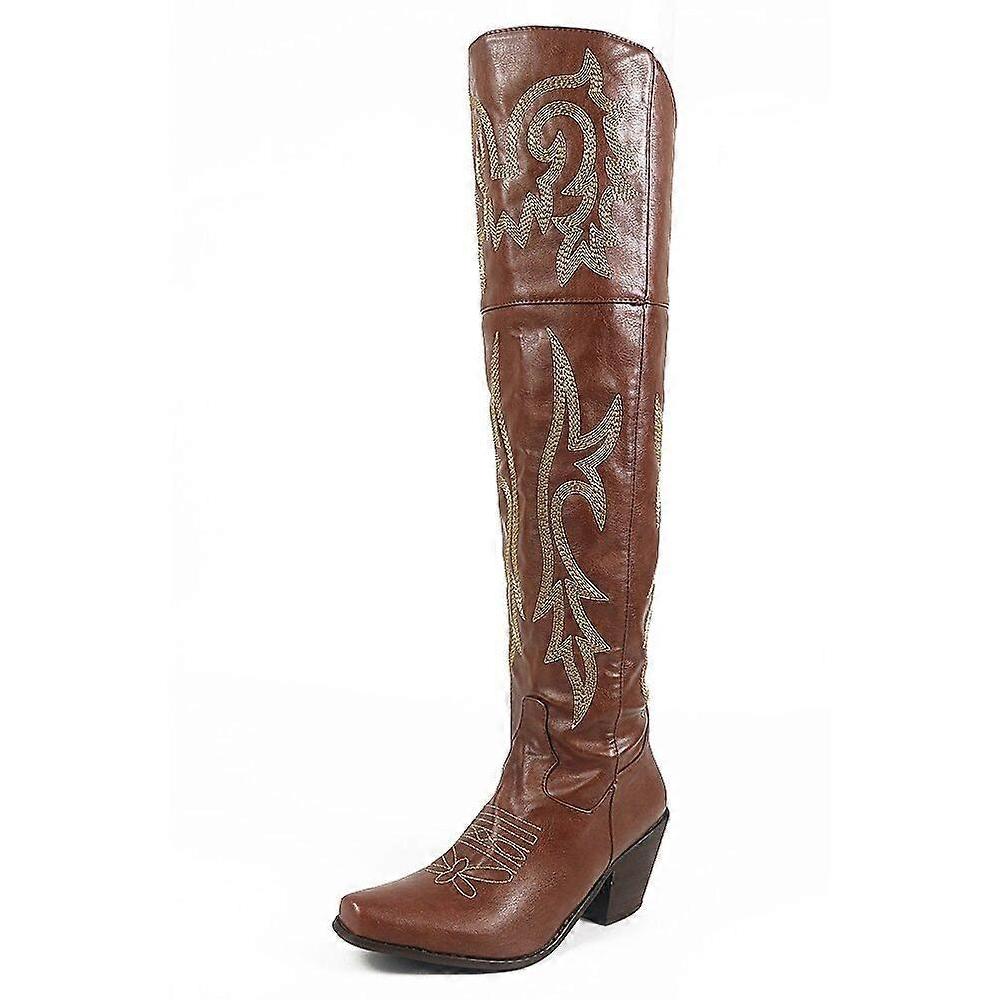 AOSPHIRAYLIAN Western Cowboy Cucire Stivali Invernali Floreali Per Le Donne Sopra Il Ginocchio Stivali Eleganti Da Ricamo Stivali A Tubo