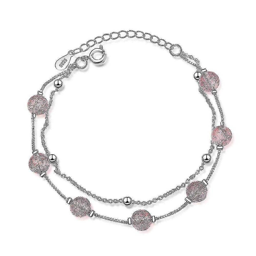 Argento Colore doppio strato Cristallo Rosa Round Bead Charm Bracciale & Bangle per le donne Wedding Jewelry SL192