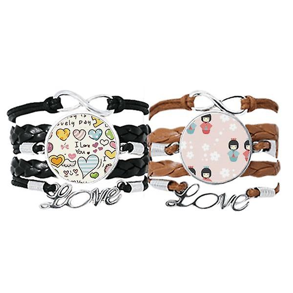 Art Repeat Giappone Pattern Art Deco Fashion Bracelet Hand Strap Leather Love Pattern Wristband Double Set