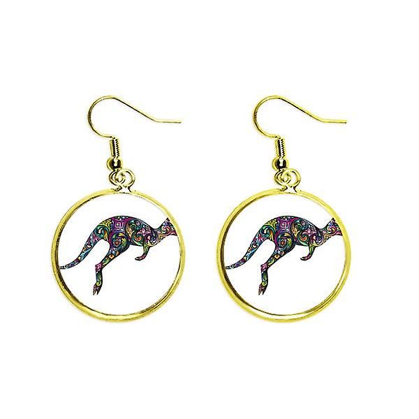 Australia Kangaroo Colored Drawing Illustration Ear Dangle Golden Drop Earring Jewelry Woman