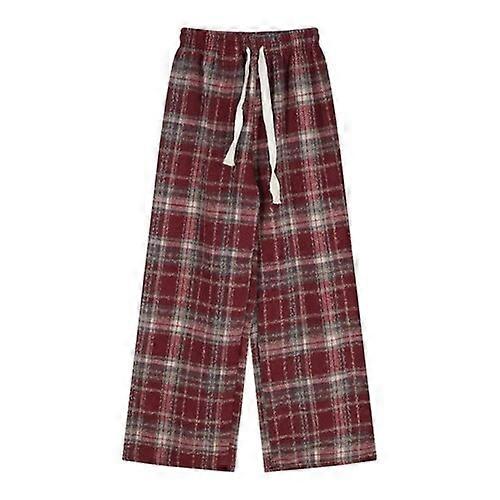 Autumn Winter Woolen Plaid Casual Pants Women Harajuku Y2k High Waist Straight Wide Leg Pants Female Korean Fashion Trousers geschenke fur frauen