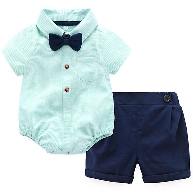Baby Boy Button Down Shirt Outfit Bowtie Romper Suspender Shorts Gentleman Suits
