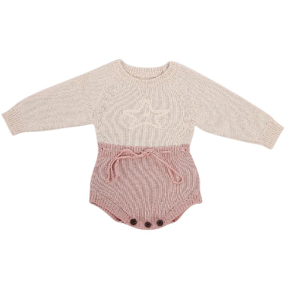 Baby Clothing Cotton Infant Romper Jumpsuits Lovely Star Long Sleeve Bodysuit For GirlsPinkbeige 73cm