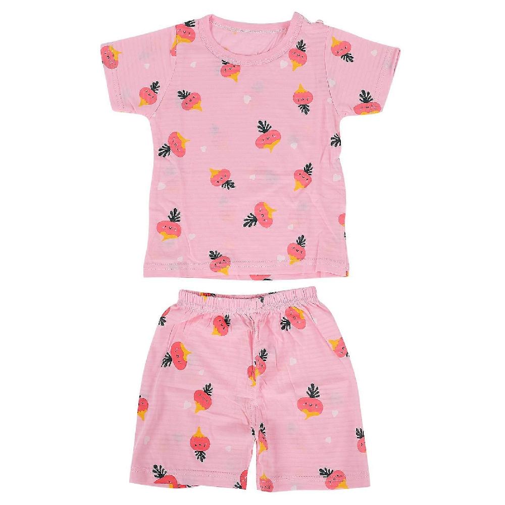 Baby Short Sleeve TShirt Short Pants Breathable Summer Clothes Pajamas Suit For Kids(Radish 90cm)