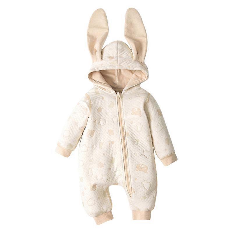 Baby Unisex Bodysuits Long Sleeve Cute Rabbit Ear Hooded Cotton Infant Onesie for Home Outing Cute Little Piggy 66 Size