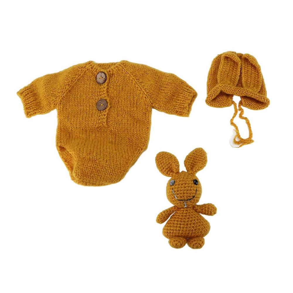 Baby Yarn Photo Outfits Rabbit Cute Knitted Newborn Photography Props For Toddler Girls BoysYellow