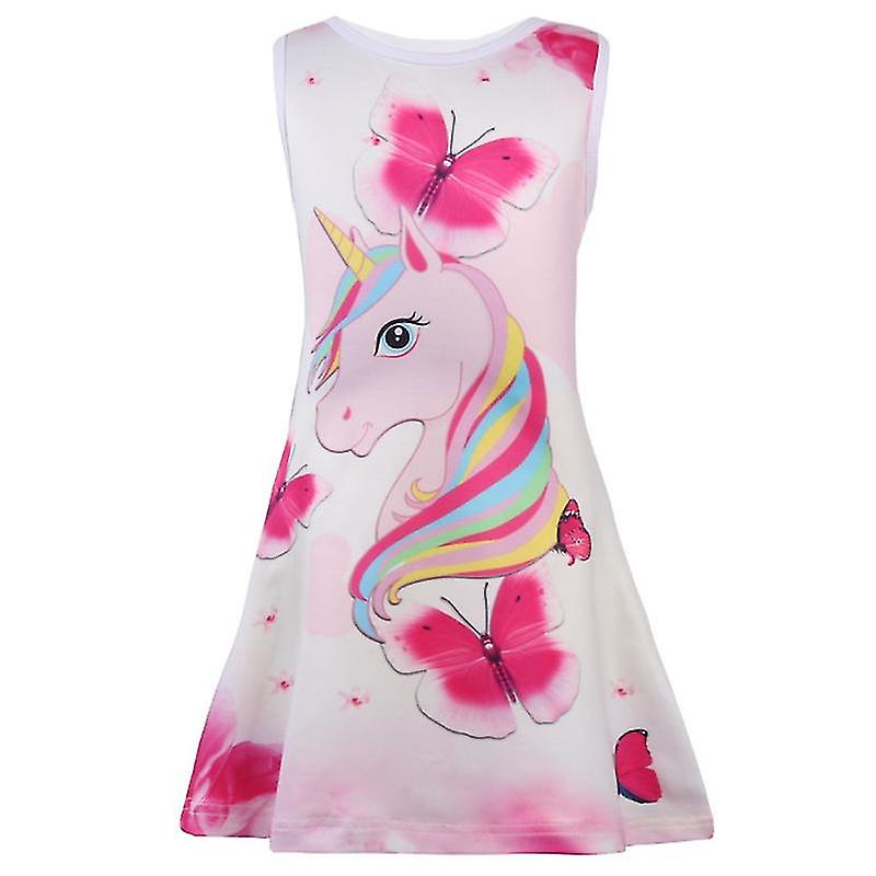 Bambini Ragazza Unicorno Stampato Senza Maniche A-line Dress Casual Sundress-1a