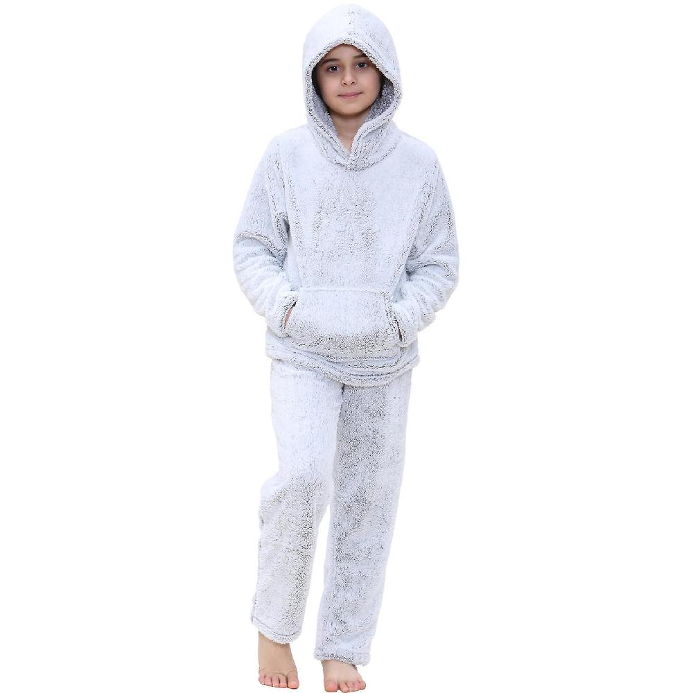 Bambini Ragazzi Ragazze Pigiama Grigio Semplice Extra Morbido Pile Pile Pjs Set