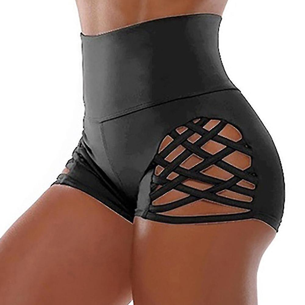 Bandage Cutout High Waist Shorts Hollow Out Yoga Shorts Stretchy Sports Fitness Pants