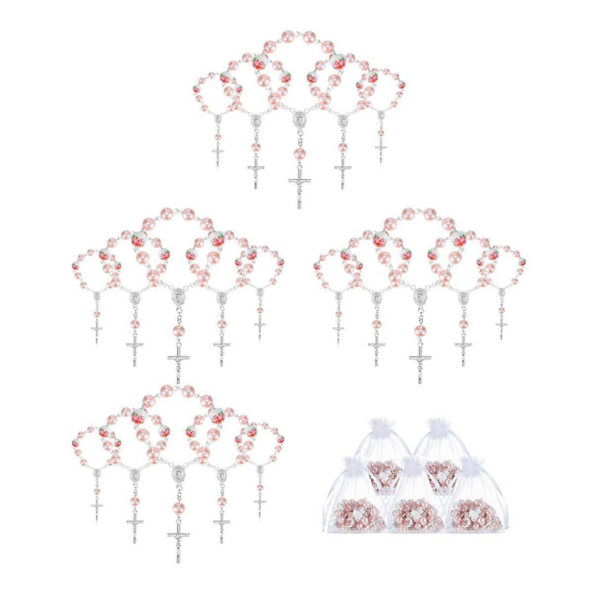 Baptism Favors for Girls Include 25 Pcs Pink Baptism Rosary Baby Rosary Mini Rosary 25 Pcs Organza Bags Baptism Gifts