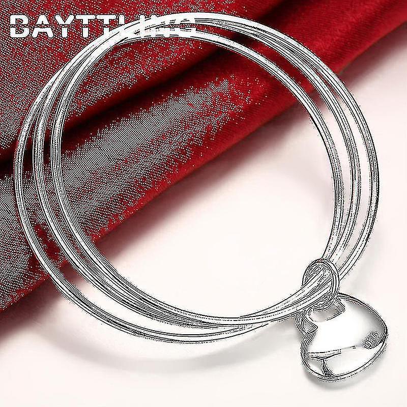 BAYTTLING Silver Color 3 Circle Heart Pendant Bangle For Woman Lady Fashion Wedding Jewelry Charm Gift