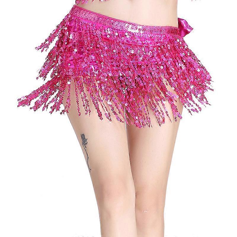 Belly Dance Latin Sequin Halter Top Bra Belt Hip Skirt Set Sexy Party Costume Tassel Temptation Stage Performance Sets 9 Colors
