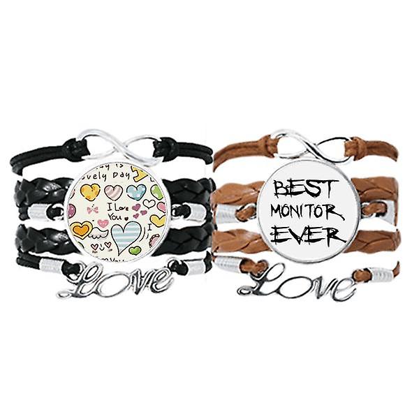 Best Moniter Ever Graduation Season Bracelet Hand Strap Leather Love Pattern Wristband Double Set