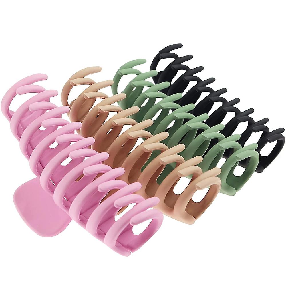 Big Hair Claw Clips For Women Large Claw Clip For Thin Thick Curly Hair 90's Strong Hold 4.33 Inch Onslip Matte Hair Clips (4 Pcs)