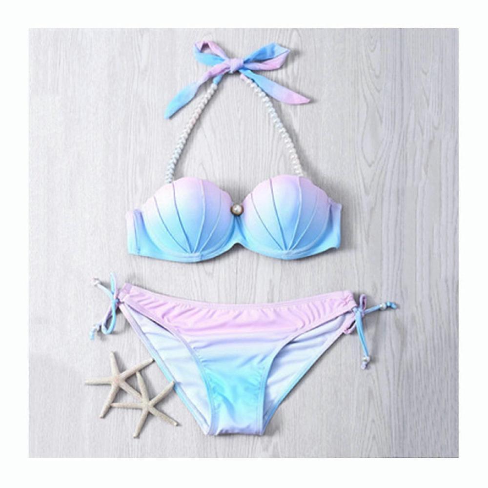 Bikini a sirena da donna a 2 pezzi Costume da bagno a collo alto estivo traspirante colorato
