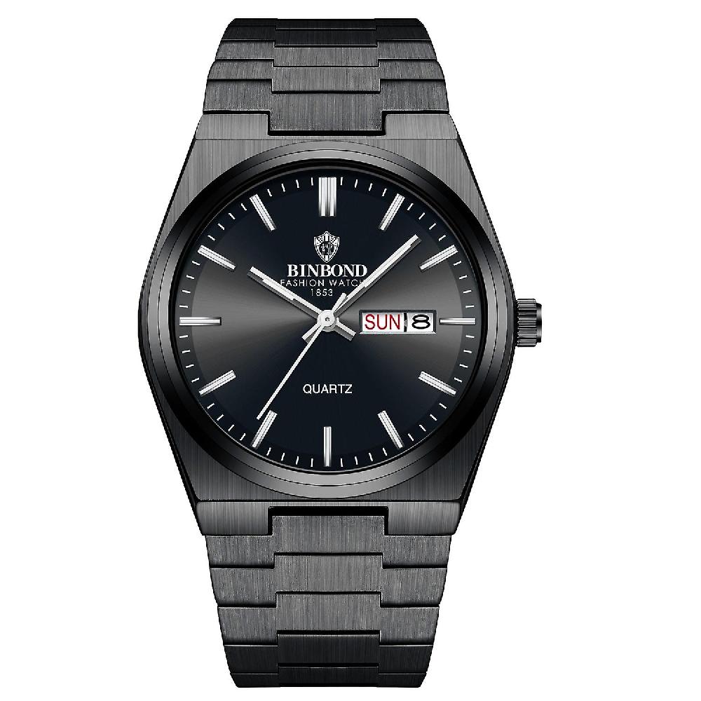 BINBOND B102 Quartz Watch Black Steel-Black-White