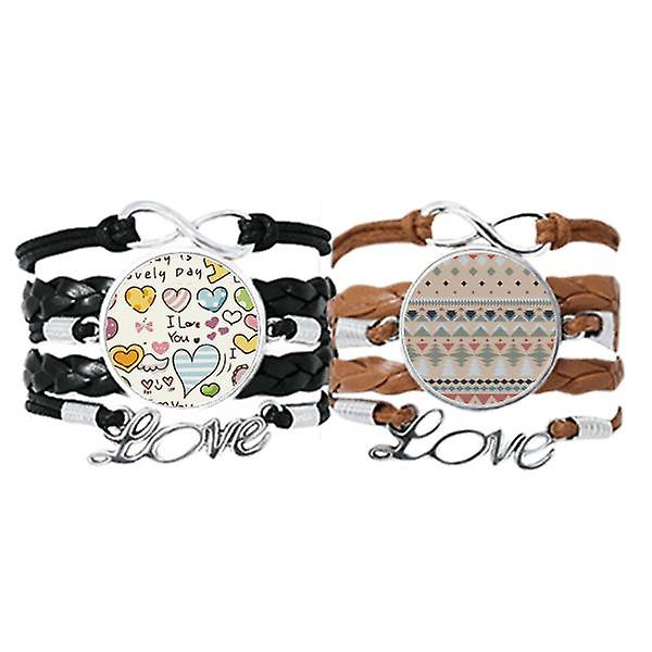 Blu Rosso Grigio Rhombus Triangolo Braccialetto Cinturino A Mano Pelle Love Pattern Wristband Double Set